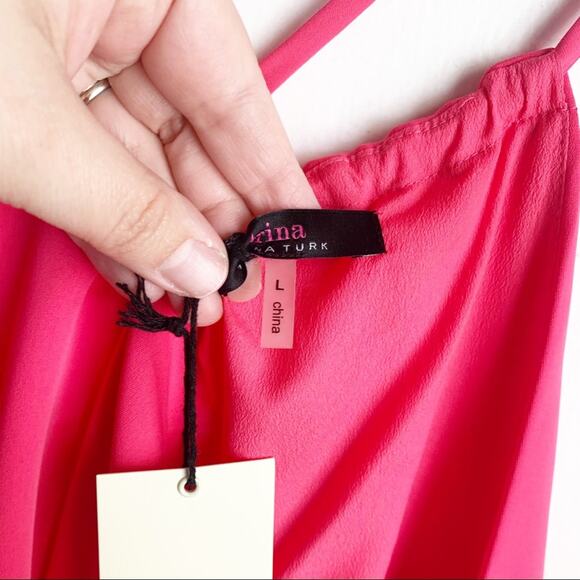 Trina Turk True Love Ruffle Halter Dress Cosmic Pink Strappy Sleeves NEW Large L - Picture 6 of 14